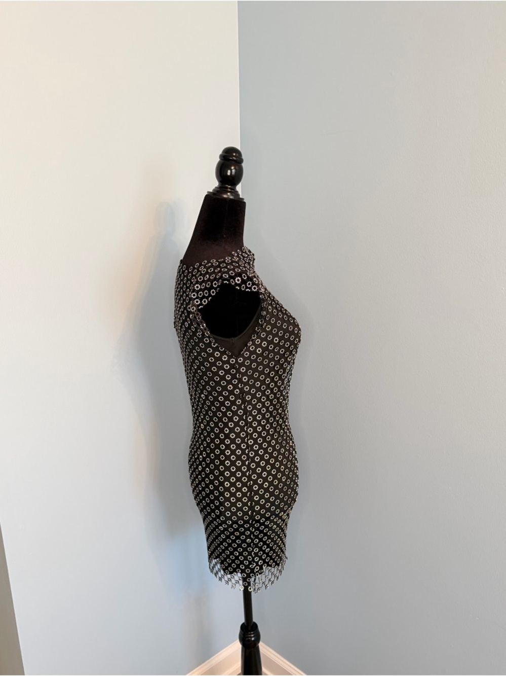 Black Rhinestone Mesh Overlay Mini Dress XS Glam Party Dress. - Picture 4 of 7